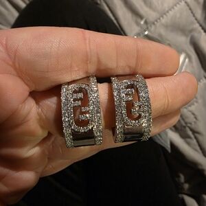 USED...Fendi Sparkling Silver Stud  Earrings With Crystals.
